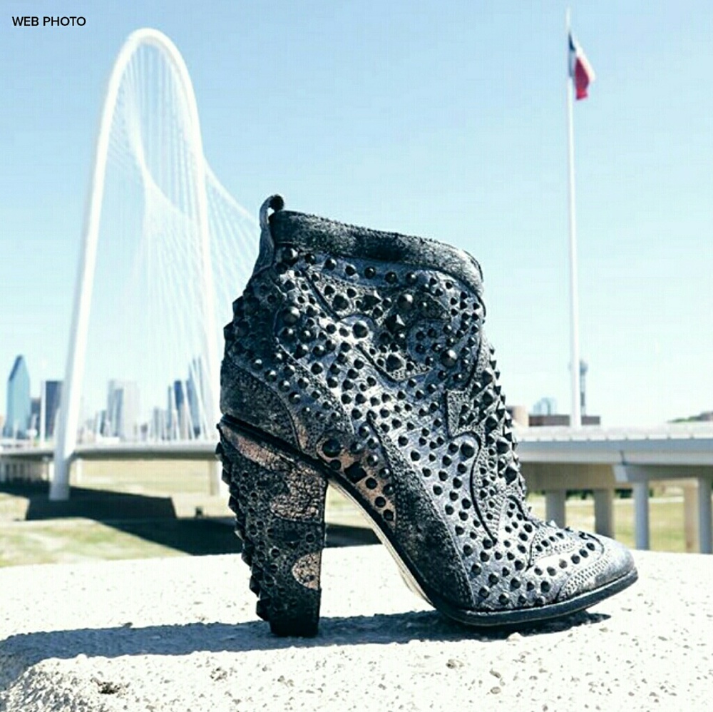 Frye Black Studded Leather Ankle Bootie